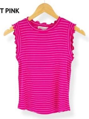 Zenana Outfitters Hot Pink Striped Ruffle Sleeve Tank